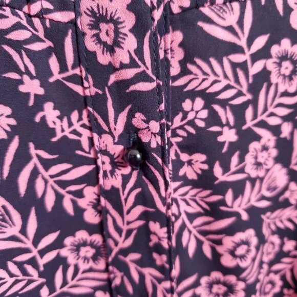 Nanette Lepore 12 Dress Floral Cottage Prairie Fit Flare Button Front Navy Pink - Picture 8 of 12